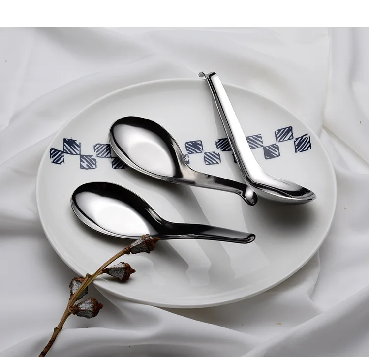 304 Stainless Steel Flat Spoon with Hook 1mm Thick Wandering Peddler Tableware Multi-Specification Classic Chinese Style Spoon C