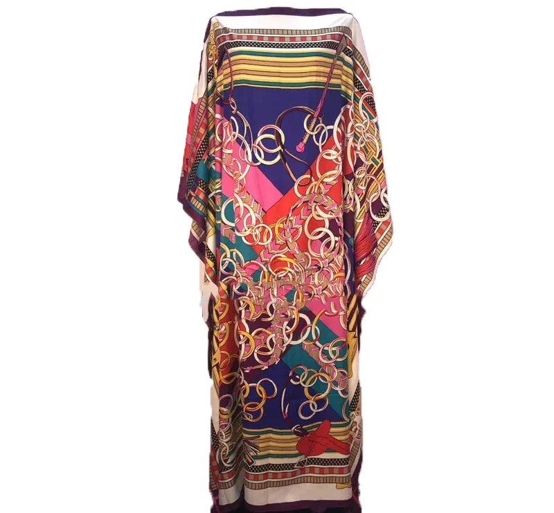 Traditional Printed Malaysia Muslim Women's Abaya Dress Batwing Sleeve