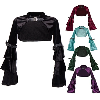 

Sexy Victorian Black Ruffles Velvet Long Flare Sleeve Gothic Women Jacket Outwear Steampunk Corset Cosplay Party Accessories