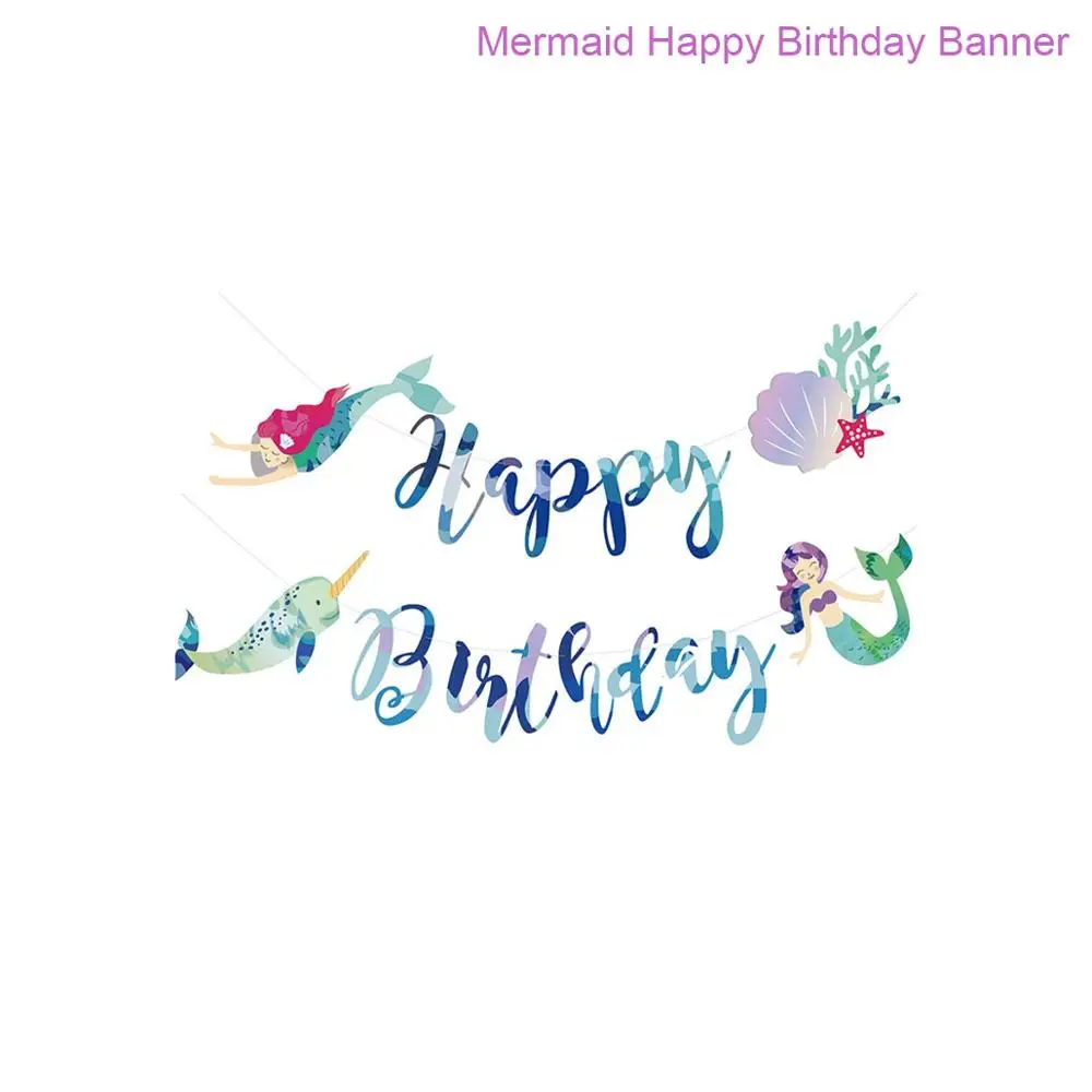 Mermaid banner 02 HUIRAN романтические вечерние принадлежности Русалочка украшение Русалочка подарок на день рождения Дети День рождения украшения для вечеринок - Цвет: Mermaid banner 02