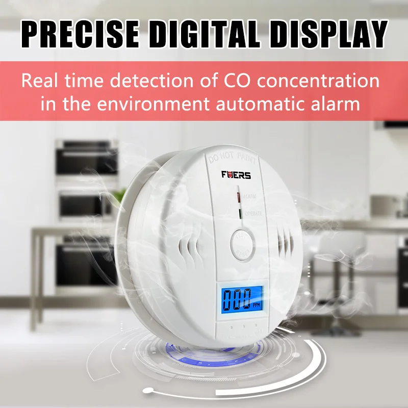 FUERS 85dB окиси углерода ЖК-дисплей Photoelectric независимых отравления угарным газом Предупреждение сигнализацией угарного газа Сенсор детекторы