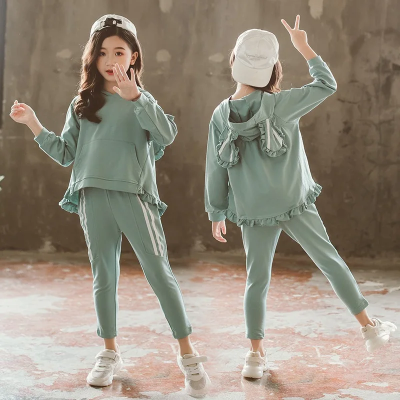 

Girls Hooded Clothing Set Top+Pants 2 Pcs Spring Autumn Children's Set Teen Girls Clothes Sport Suit Outfits 4 6 8 10 12 Years
