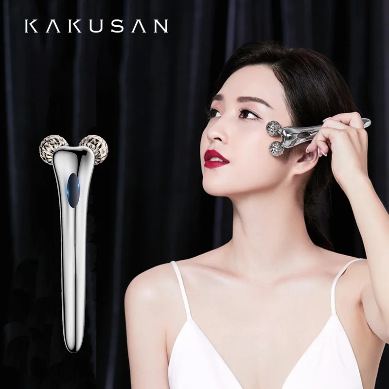 Kakusan 3d роликовый массажер для лица с микротоком вращающийся на 360 градусов