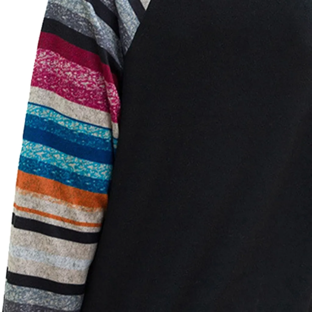 Винтажные camisas mujer женские футболки с круглым вырезом и длинными рукавами в разноцветную полоску, повседневные топы с пайетками и карманами, ropa mujer poleras