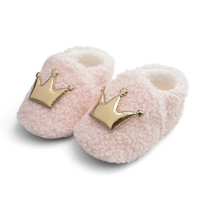 Детская обувь для девочек и мальчиков; зимняя теплая обувь для новорожденных; обувь для первых шагов; дышащая нескользящая обувь; флисовая корона для малышей; обувь на мягкой подошве для начинающих ходить