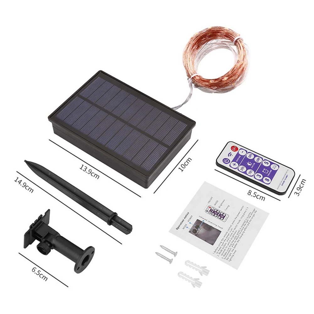 

Outdoor Waterproof 100/200 LED Solar Powered String Light Copper Wire Lights With Remote Control Holiday Decorative Light String