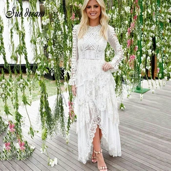 

2020 New Spring Women Dress Long Sleeves O Neck Lace Dress Sexy Bodycon Elegant Celebrity Party White Dresses Vestidos