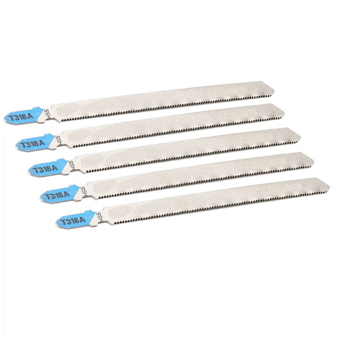 

5pcs T318A HCS Curved Extra Long Jigsaw Blades Mayitr Saw Blade for Metal Cutting 132mm Length Plastic Woodworking Power Tools