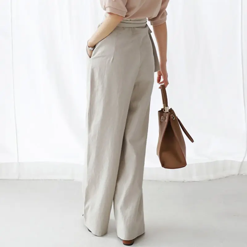 Осень, офисные женские брюки в Корейском стиле, женские свободные широкие брюки с высокой талией, модные брюки, свободные простые чистые брюки без лишних деталей