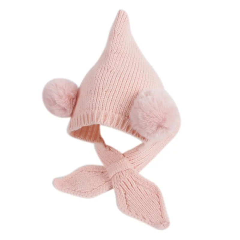 Cute Autumn Baby Girls Boys Toddler Solid Print Hats With Plush Ball Design Casual Caps Headwear