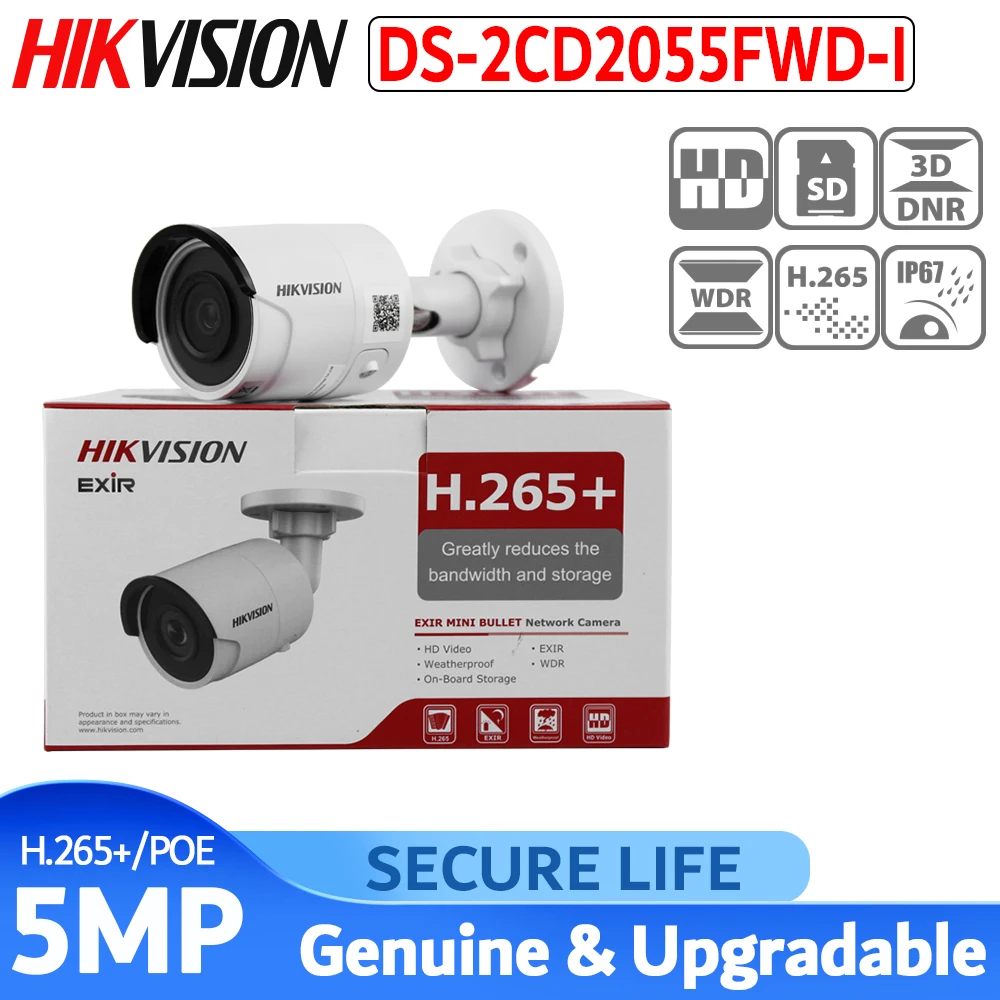 Английская версия DS-2CD2055FWD-I 5MP сетевая мини-Пуля CCTV безопасности камера; sd-карта H.265+ poe IP Камера