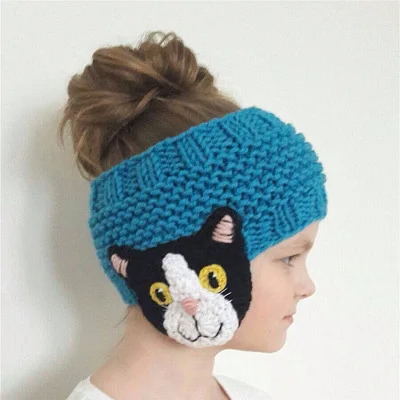 

1pcs Fashion The Children's Cat Dog Fox Panda ear Headband Warm Photography Props Winter Knitted Wool Cap Blue Hat