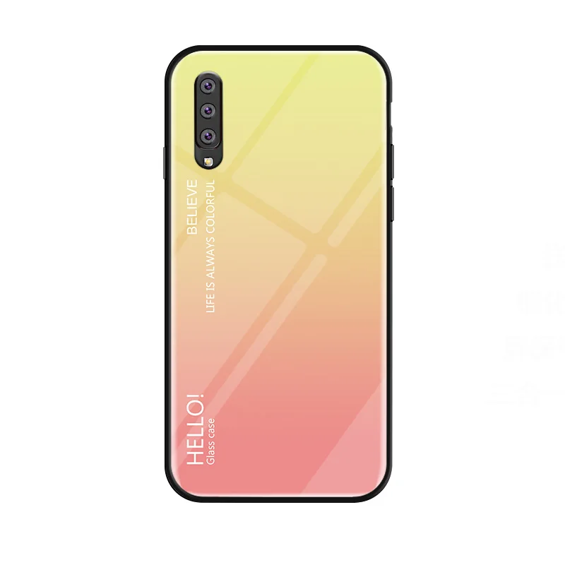 Цвет: желтый Градиентный Сменный стеклянный чехол для телефона samsung Galaxy A50 A505FN силиконовый защитный бампер для samsung A50S A30S чехол для телефона - Цвет: Цвет: желтый