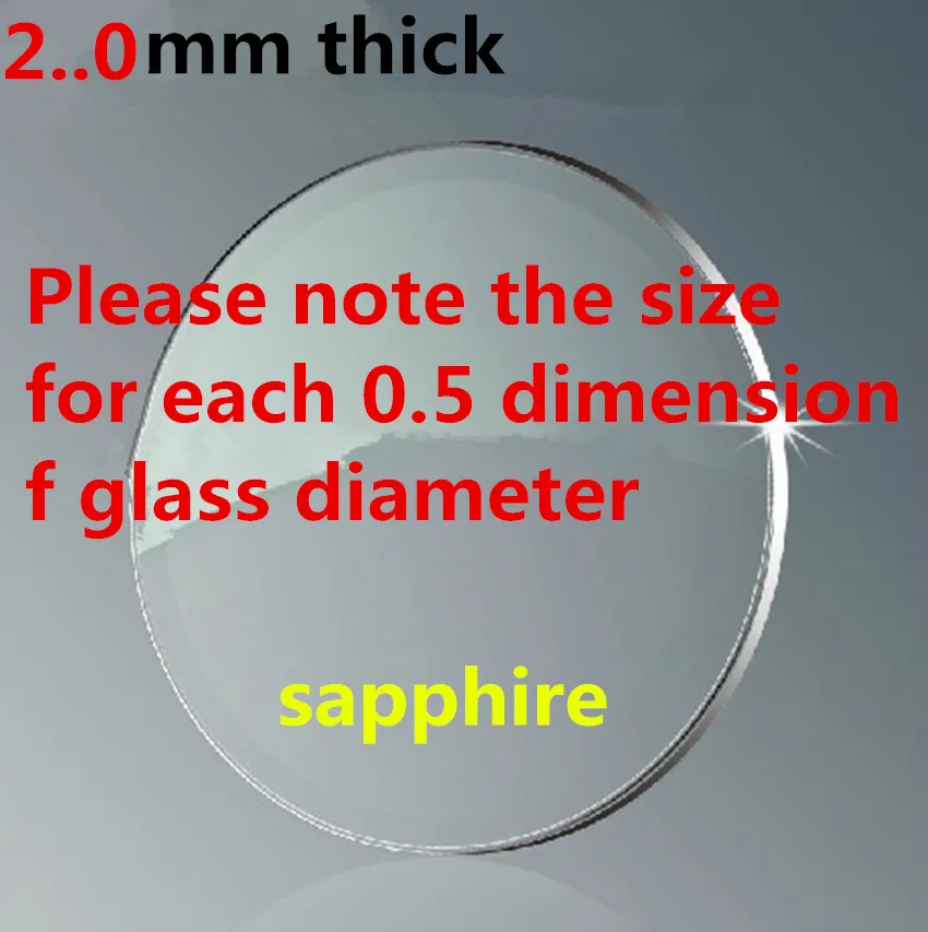 sapphire Watch parts watch plane lens table glass mirror 2.0mm thickness 14-42.5mm one pieces price
