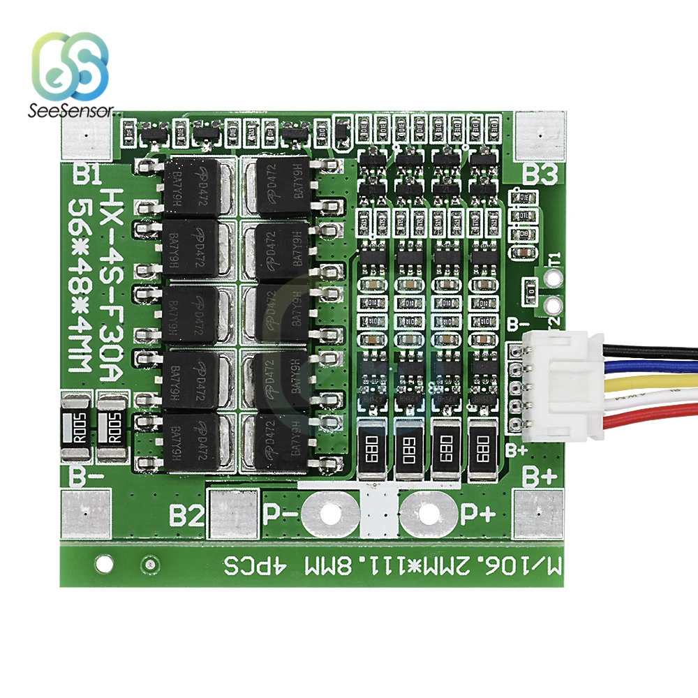 4S 30A 14,8 V литий-ионный аккумулятор 18650 зарядное устройство PCB плата защиты BMS с балансом с кабелем
