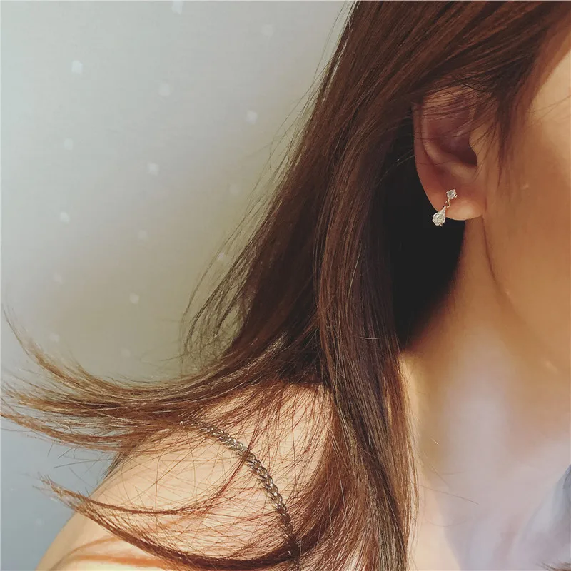 S 일본 워터 드롭 크리스탈 귀걸이 여성 라이트 럭셔리 기질 결혼식 14k 리얼 골드 도금 쥬얼리