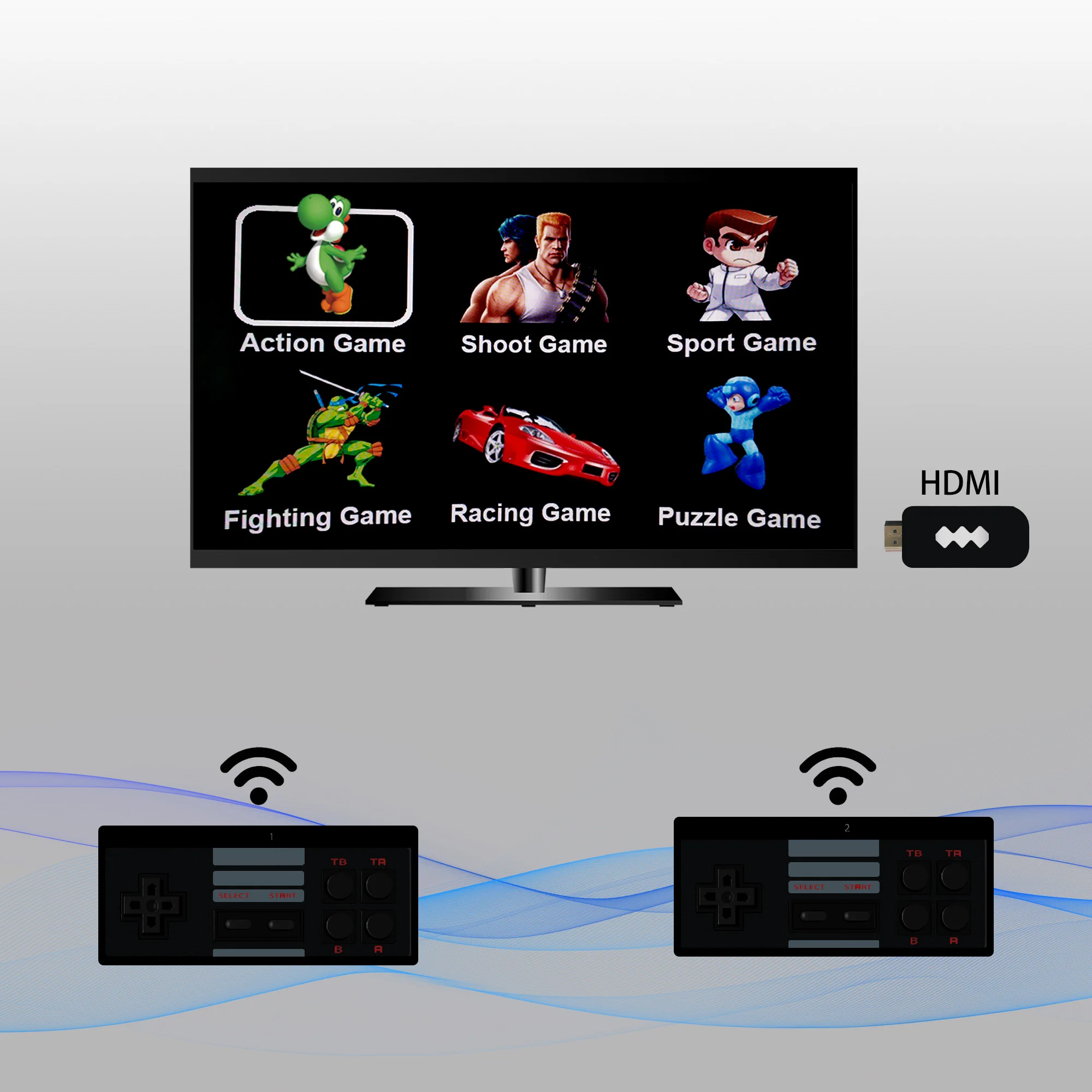 

Mini Games Console for 8 Bit HDMI output wireless controllers