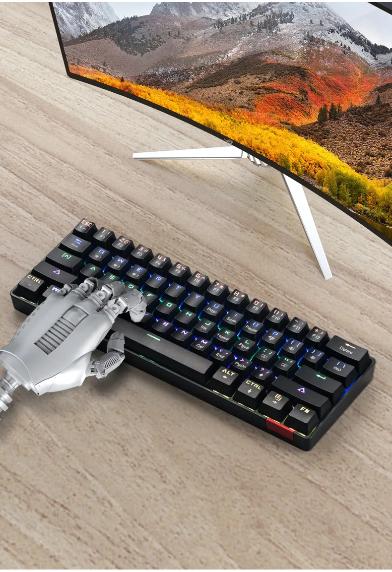 61-Key Bluetooth Dual-Mode Wireless Green Axis Mechanical Keyboard RGB Gaming Tablet Mobile Notebook