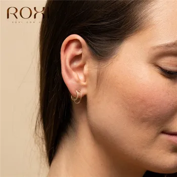 

ROXI 925 Sterling Silver Crystal Stud Earrings Sparkling Two Row Zircon Earrings for Women Wedding Jewelry Double-Layer Earings