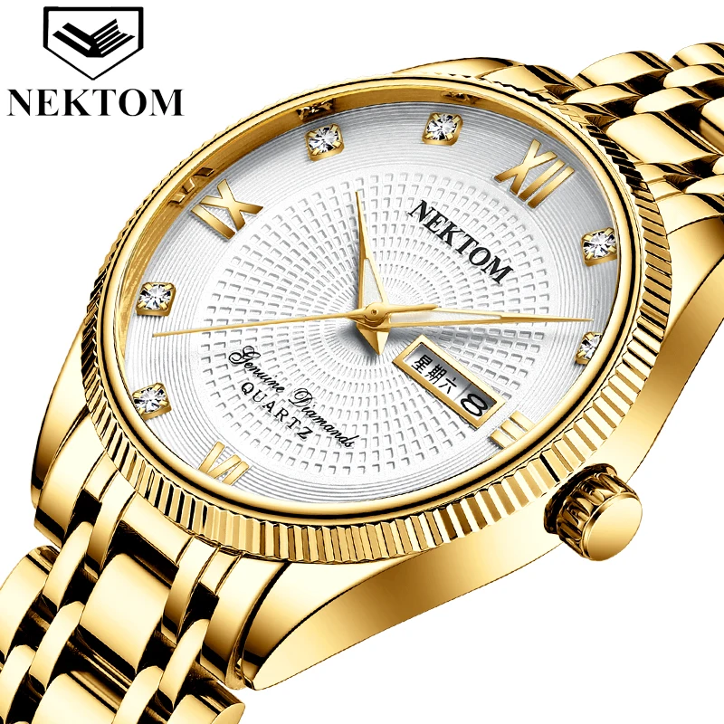 NEKTOM Masculino Men's Watches Business Luxury Brand Watch Mens Quartz Stainless Steel Clock Fashion Chronograph Man | Наручные часы