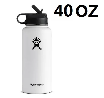 white-40OZ Гидро колба 18 унций/32 унций/40 унций вакуумная колба изолированная термос из нержавеющей стали соломенная бутылка для воды с широким горлом спортивные дорожные бутылки - Цвет: white-40OZ