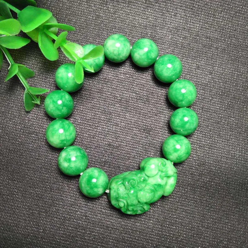Натуральный бисер из зеленого нефрита эластичный браслет Pixiu Шарм ювелирные изделия Модные аксессуары резной амулет Подарки для женщин и мужчин