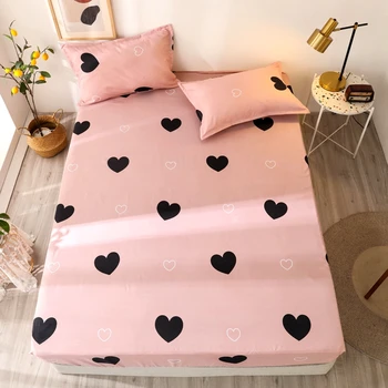 

3 pcs Fitted Sheets Heart-shaped Pattern Bed Sheet Reactive printed Bedspread Twin/Full/Queen/King Size Bedding Mattress Cover