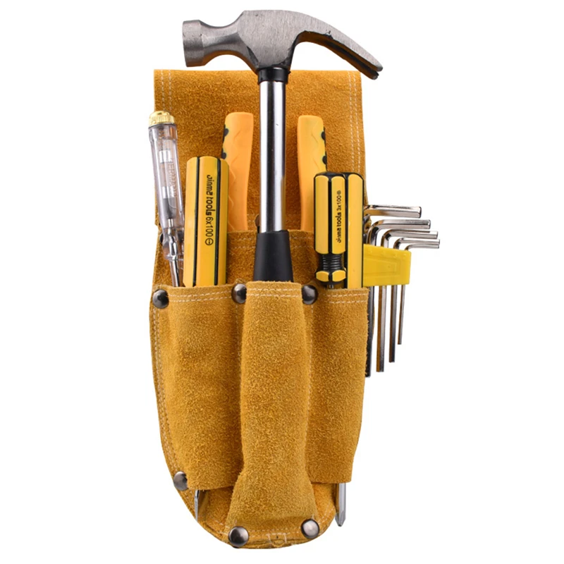 

Cowhide Tool Bag Multifunction Hand Tool Storage Bag Screwdrivers Pliers Metal Hardware Parts Organizer Pouch Portable Toolkit