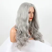 Siver серый объемная волна Синтетический 13*3 парик фронта шнурка термостойкие волокна волос естественные волосы Расставание для женщин вечерние парики