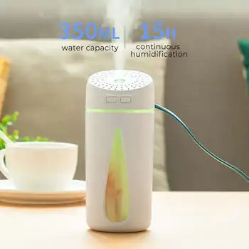 

350ml Portable Humidifier Car Home Mist Maker Air Humidifier Purifier with Romantic Light Essential Aroma Oil Diffuser