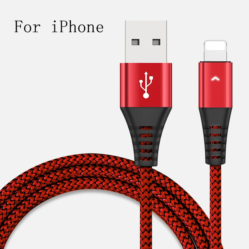 USB кабель 2.4A нейлон Быстрая зарядка USB кабель для передачи данных для samsung Xiaomi LG планшет Android мобильный телефон usb зарядный шнур - Цвет: Red for Iphone