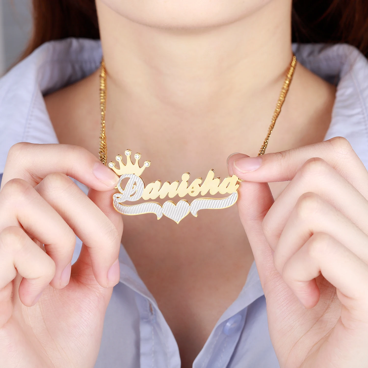 3D Double Layer Gold Plated Custom Double 3D Name Necklace  Gold Plated Chocker Piercing Carving Pendants Jewelry For Women Gift