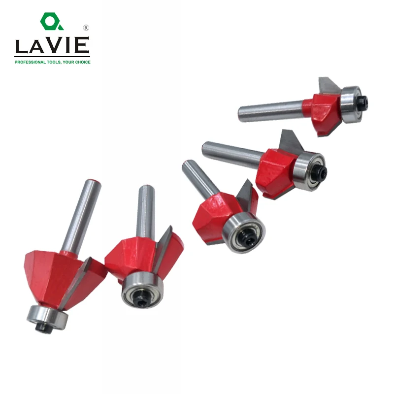 LAVIE 1pc 6mm 6.35mm Shank 45 Degree Chamfer Router Bit Edge Forming Bevel Woodworking Milling Cutter for Wood Bits MC01130