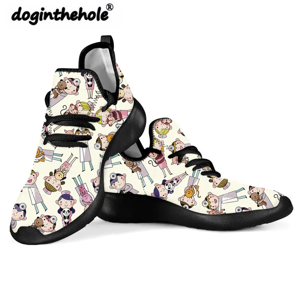 

doginthehole Veterinarian Sneakers for Women Cute Cartoon Nurse Print Flat Shoes Ladies Mesh Flats Females Lightweight Zapatos