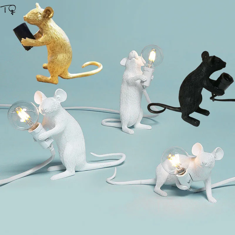 Современная лампа в скандинавском стиле с изображением животных из смолы и мыши, милая Светодиодная настольная лампа для гостиной, столовой, спальни, магазина, прикроватная лампа для Кабинета