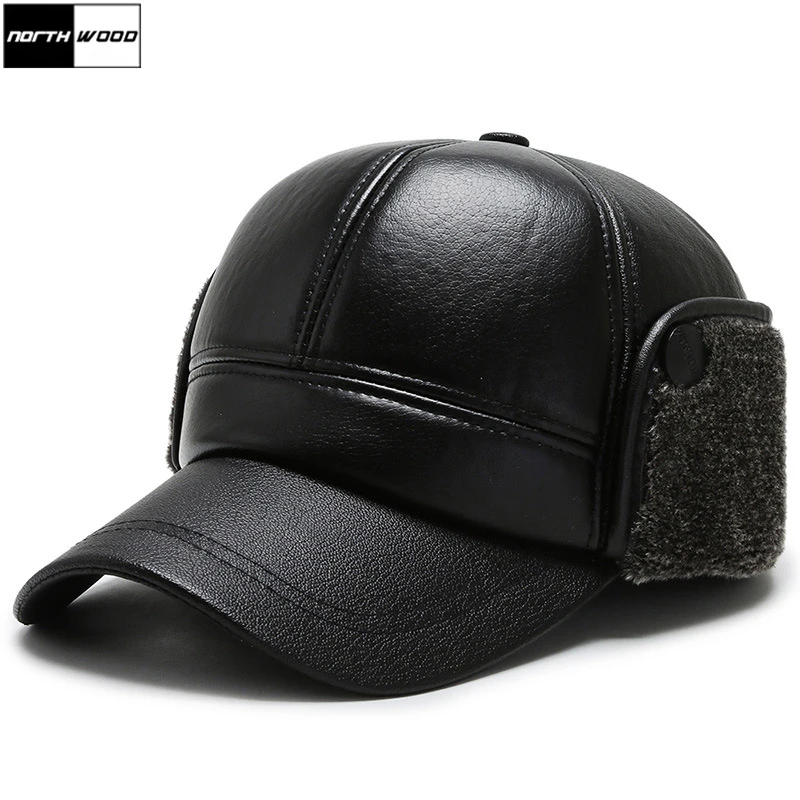 Winter Leather Bomber Hats Men Mens Black Winter Bomber Hat Warm