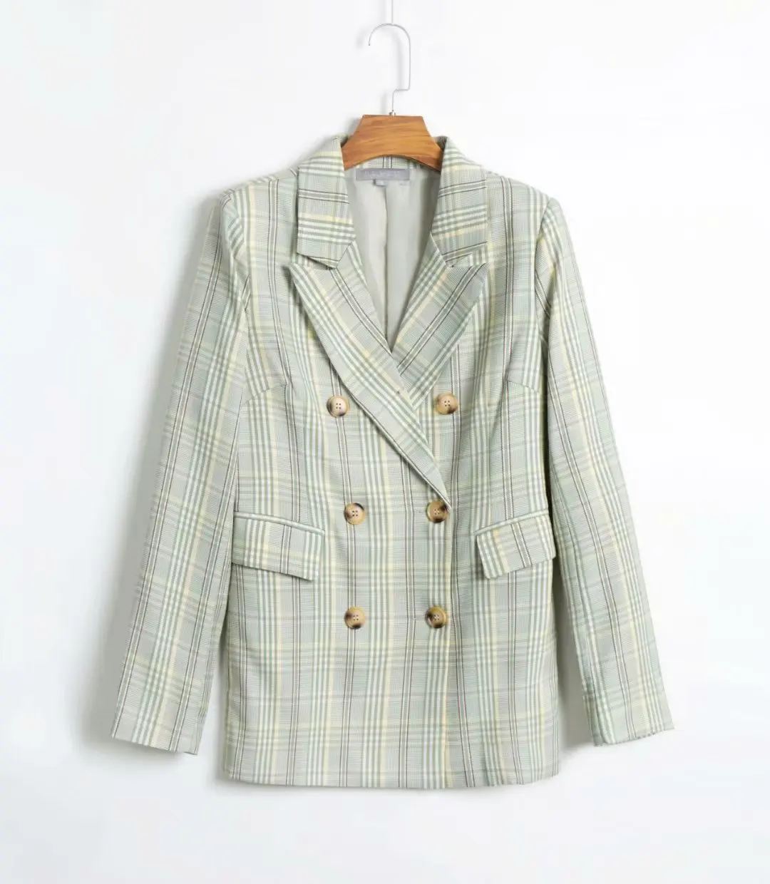 Женский шикарный клетчатый блейзер с карманами двубортный длинный рукав офисная одежда женский жакет в стиле кэжуал Ретро Верхняя одежда Топы veste femme