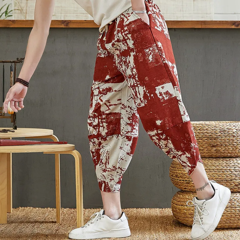 Summer Cotton Linen Shorts Men's  Casual Loose Fashion Sport Harun Seven Point Trousers Beach Shorts Large Size Breeches smart casual shorts