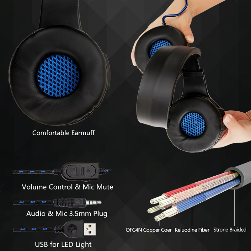 SY885MV LED Light profession Gaming Wired Headset With Mic Stereo Over Ear Computer Phone Gaming Headphone For PC XBox One PS4