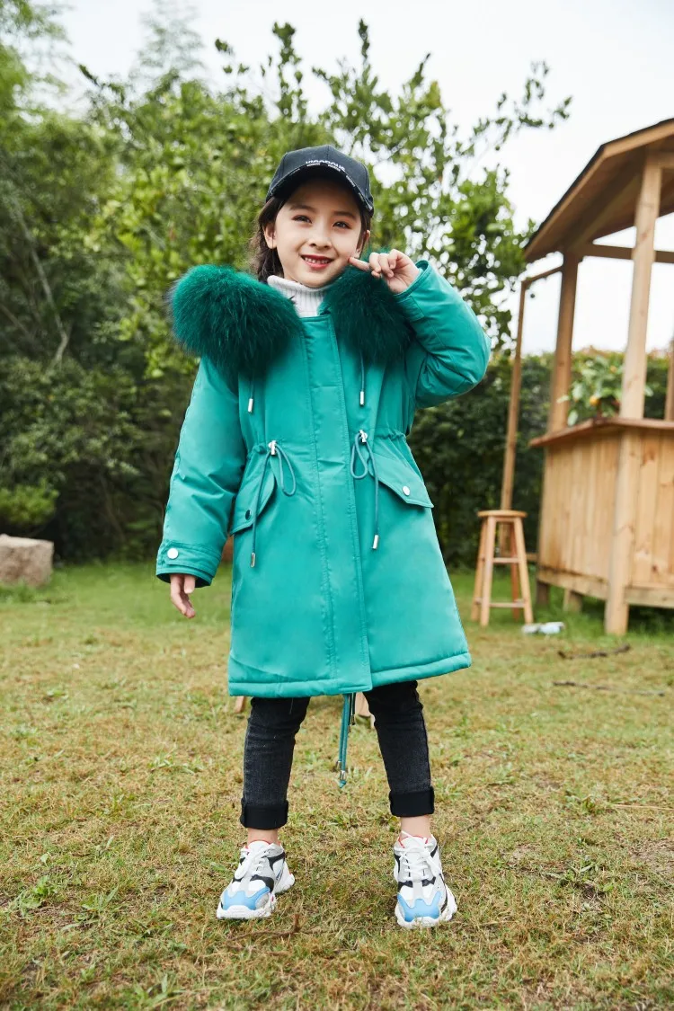 new down jacket girls hooded real fur collar long white duck down jacket tide winter explosion models