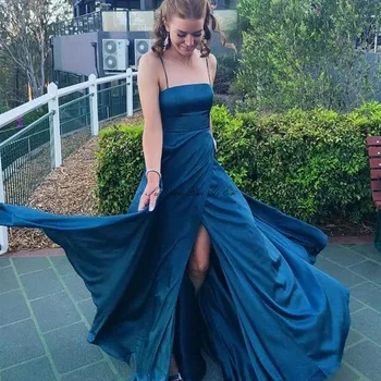 

Robe De Soiree Gorgeous Evening Dress Spaghetti Strap Corset Back Long Dress Side Split A-line Gown Vestidos De Fiesta De Noche