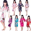 Wholesale Child's Satin Kimono Robes for Girls Kids Floral Sleepwear Peacock Flower Robe for Spa Wedding Birthday Nightgown 1