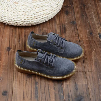 

Mori Literary Womens Shoes College Wind Retro Flat Single Shoes British Martin Shoes Lace-up Low Help Casual Shoe Handmade Flats