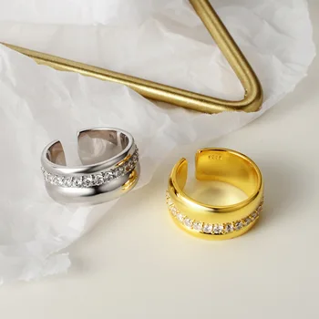

925 Sterling Silver Open Rings for Women Elegant Shiny Crystal Zircon Rings Korean Style Female Wedding Promise Jewelry Gifts