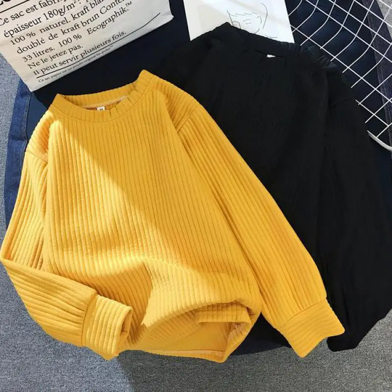 

Sweater Women Autumn Winter Solid Color Base Sweater Long Sleeve O Neck Fashion Loose Harajuku Slim Sweater Female Tops yellow