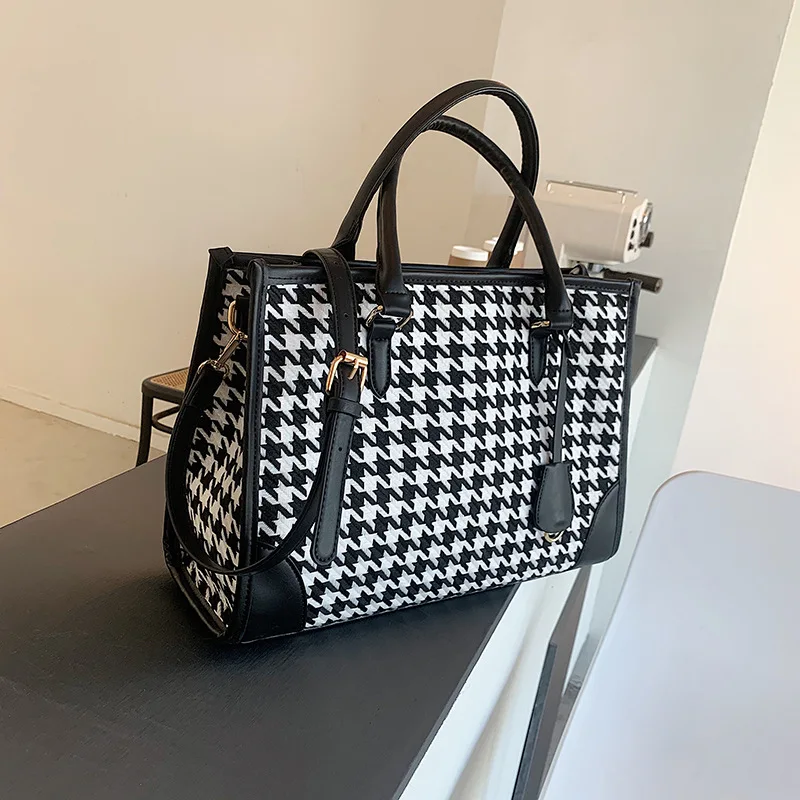 Square Handbag Messenger-Bag Crossbody-Bag Wool Houndstooth Fashion Women Small