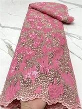 

PGC 2021 High Quality African French Sequins Tulle Lace Fabric For Wedding Latest Organza Nigerian Lace Fabrics Sewing YA4607B-5