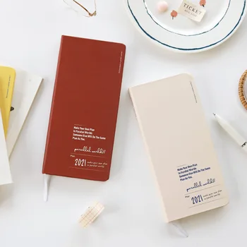 

Cool Pure Color Brief Design Parellel Worlds 2021 Portable Agenda Book 90mm*190mm Undated Weekly+Monthly Plan+Grid Paper 168P