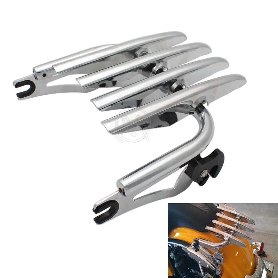 

Chrome Strip Shape Stealth Luggage Rack Holdfast Sissy Bar Uprights Chrome Fits For Harley HD Touring FLHR FLHT FLHX FLTR