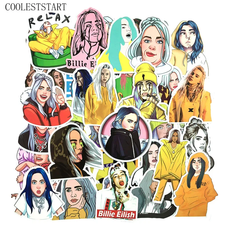 50 шт./упак. Billie Eilish граффити наклейки американская певица наклейки для мотоцикла ноутбук Чемодан скейтборды дневник канцелярские принадлежности